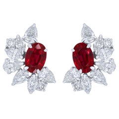 Vintage Mozambique Ruby and Diamond Studded Earrings in 18 Karat White Gold