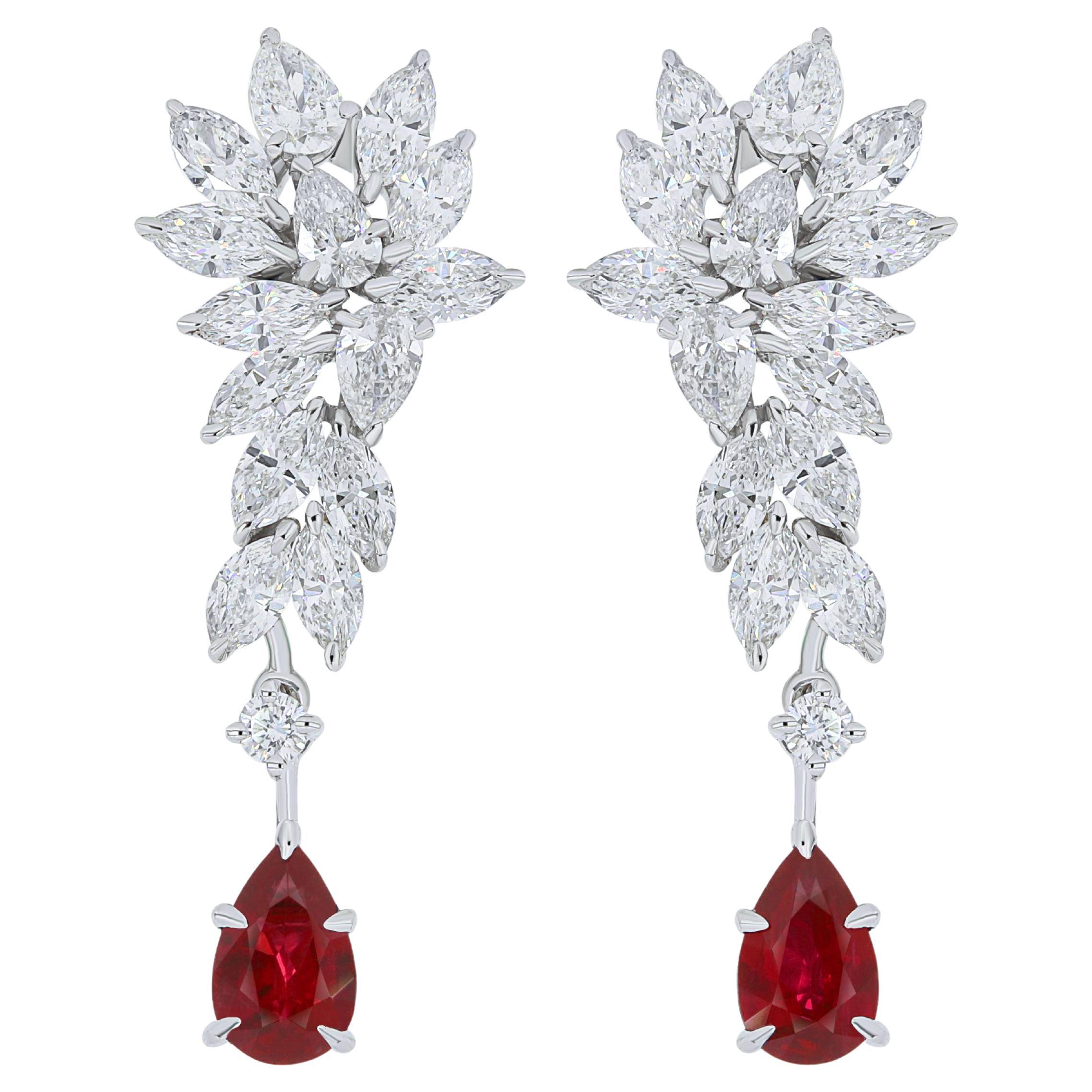Mozambique Ruby and Diamond Studded handcraft Earrings in 18 Karat White Gold  For Sale