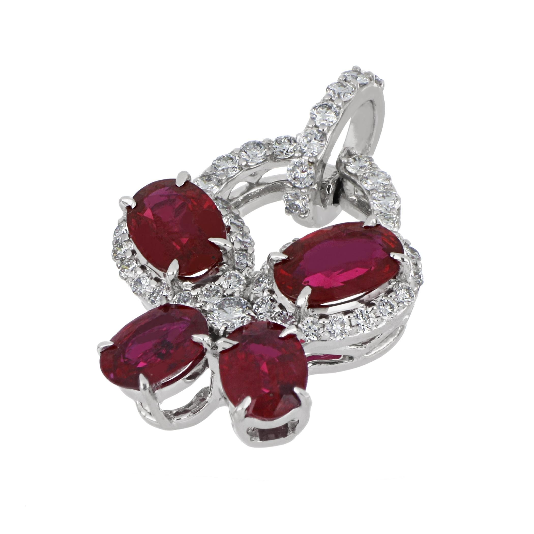 Mozambique Ruby and Diamond Studded Pendant in 18 Karat White Gold In New Condition For Sale In JAIPUR, IN