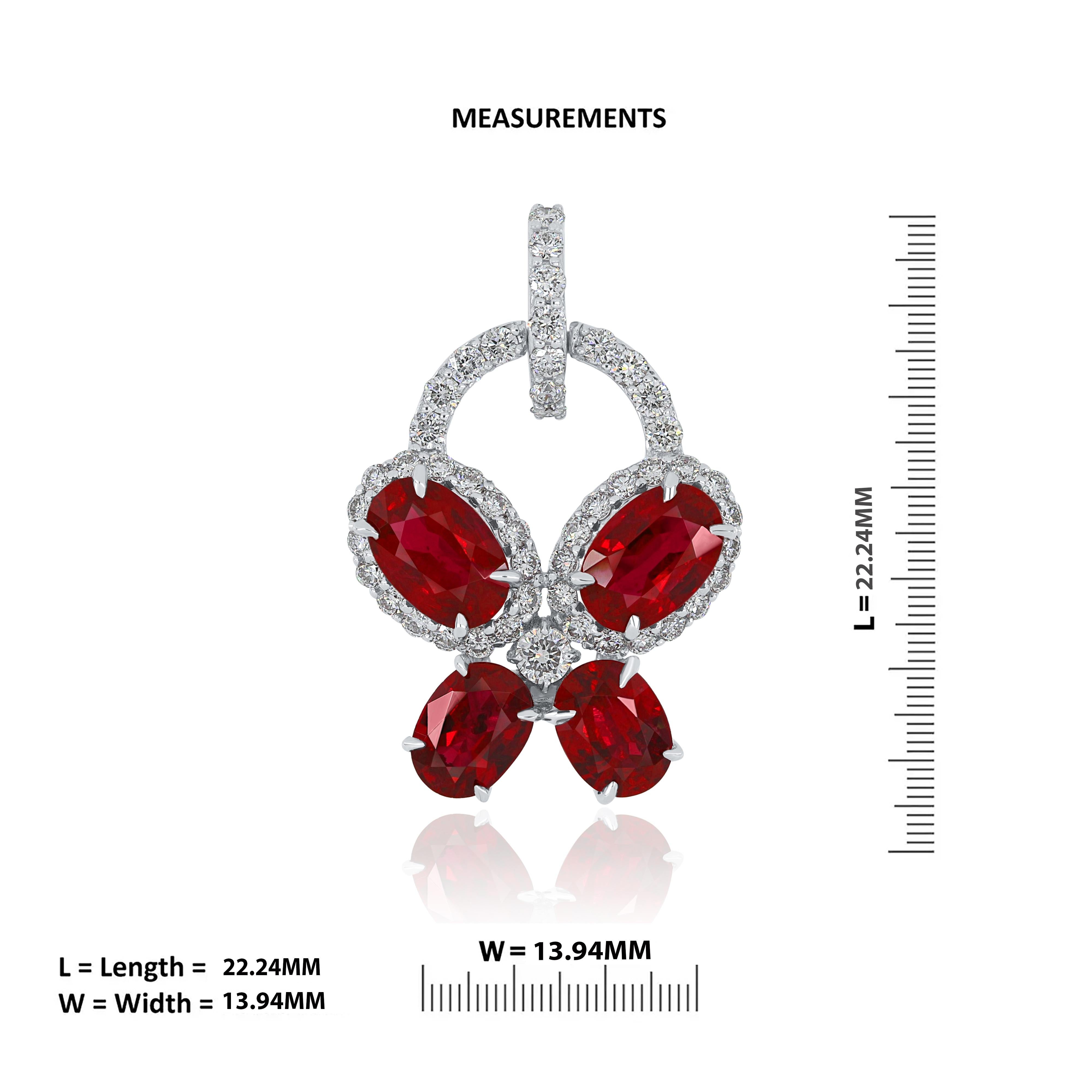 Mozambique Ruby and Diamond Studded Pendant in 18 Karat White Gold For Sale 1