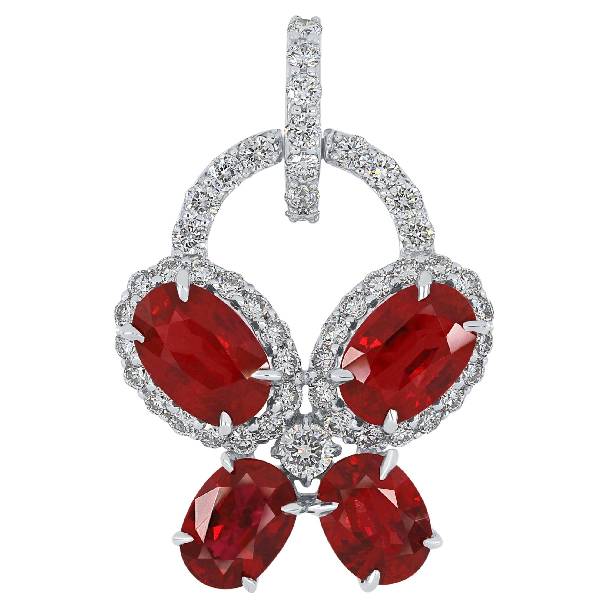 Mozambique Ruby and Diamond Studded Pendant in 18 Karat White Gold