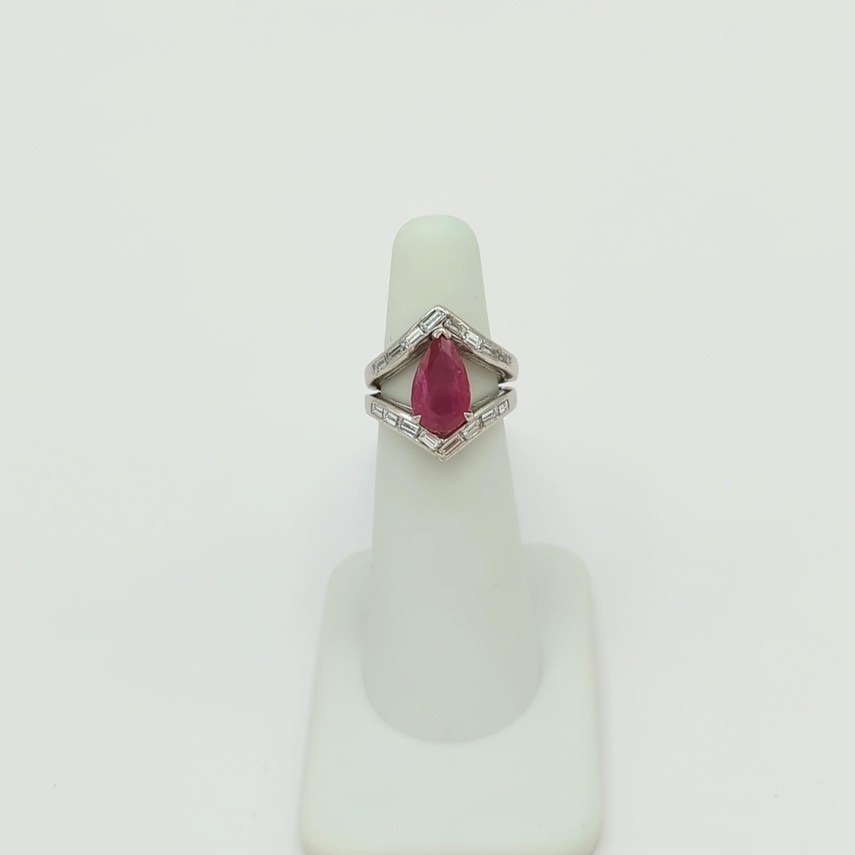 Women's or Men's Mozambique Ruby and White Diamond Cocktail Ring in Platinum For Sale