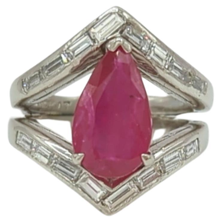 Mozambique Ruby and White Diamond Cocktail Ring in Platinum