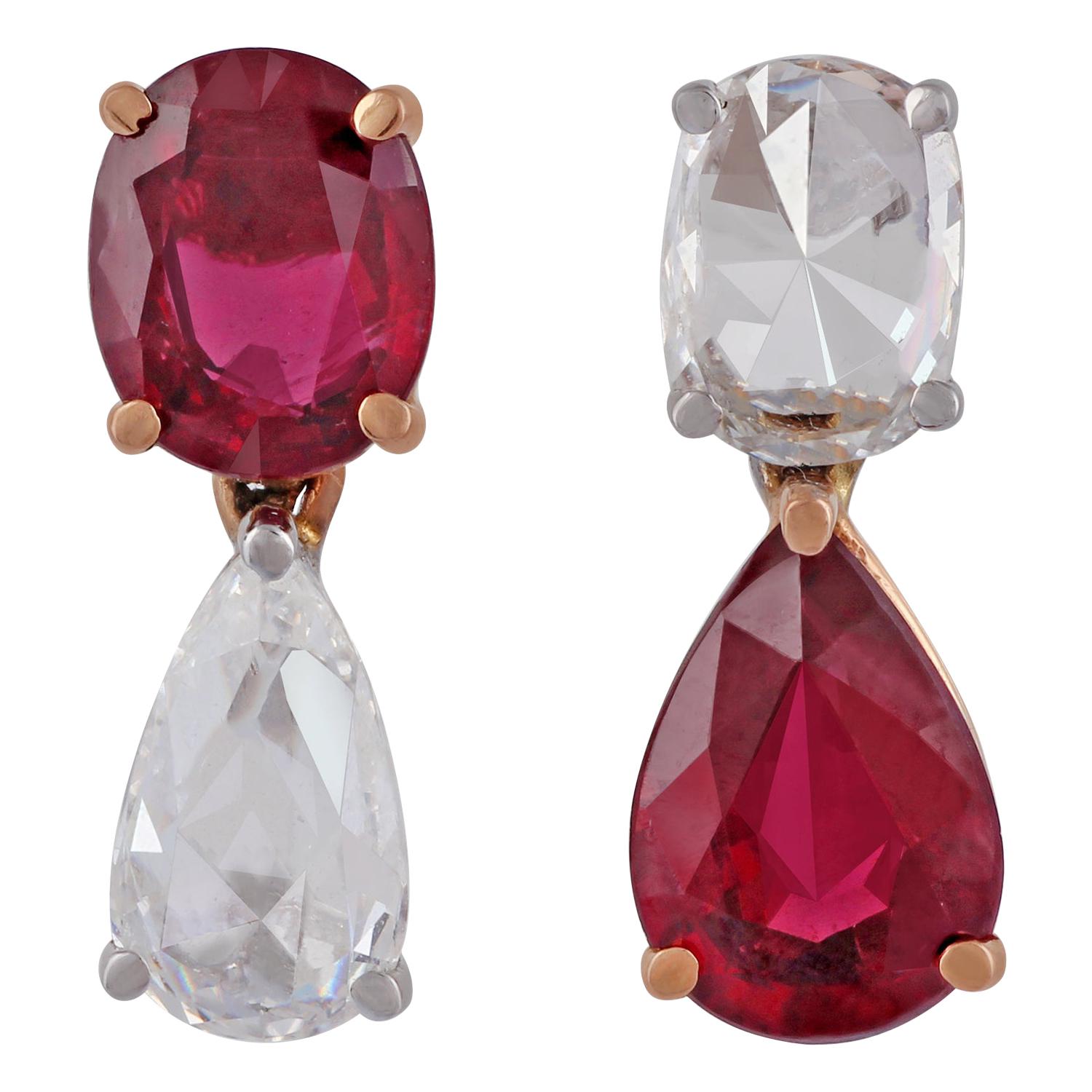 Mozambique Ruby and Diamond Earring Studded in 18 Karat White Gold For Sale