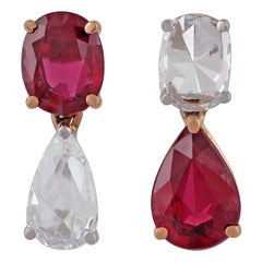 Mozambique Ruby and Diamond Earring Studded in 18 Karat White Gold