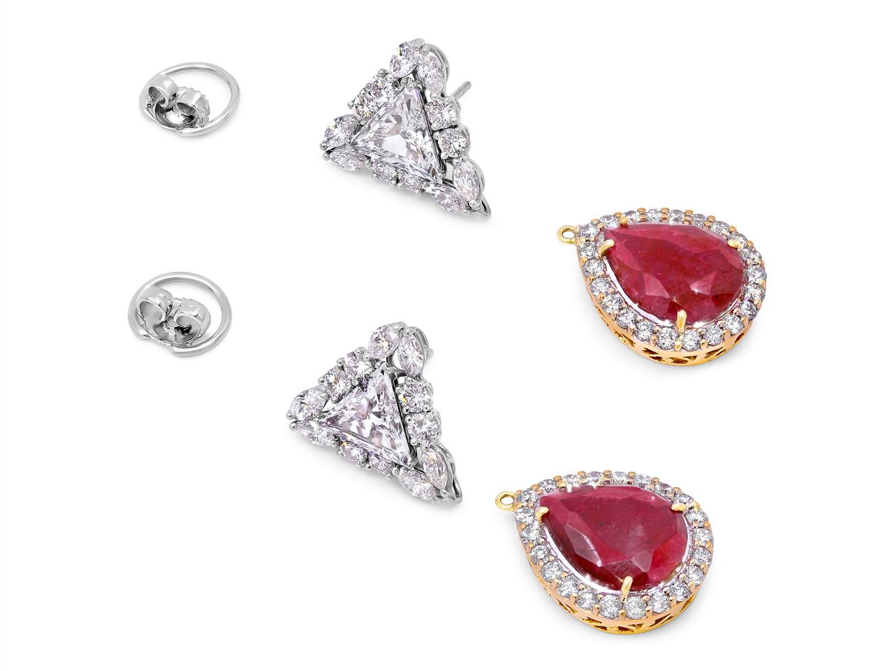 Pendientes de rubí y diamantes de Mozambique en oro de 18 quilates/platino con certificados GIA y CDC en Bueno estado para la venta en Beverly Hills, CA
