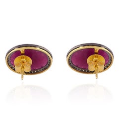 Mosambik Rubin Minimal Ohrstecker mit Diamanten in 18k Gelbgold