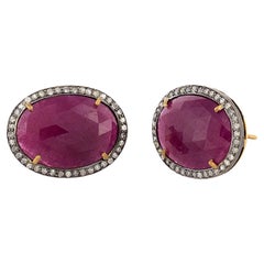 Mozambique Ruby Minimal Studs With Diamonds In 18k Yellow Gold
