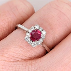 Mozambique Ruby Ring with Earth Mined Diamonds: Solid 14K White Gold, Oval 5x4mm