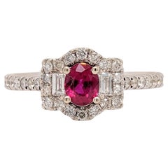 Mozambique Ruby Ring with Natural Diamond Accents in Solid 14k White Gold