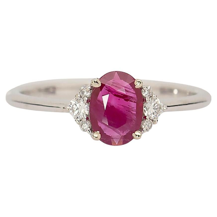 Mozambique Ruby Ring with Natural Diamonds Accents: Solid 14k Gold, Oval 7x5mm For Sale