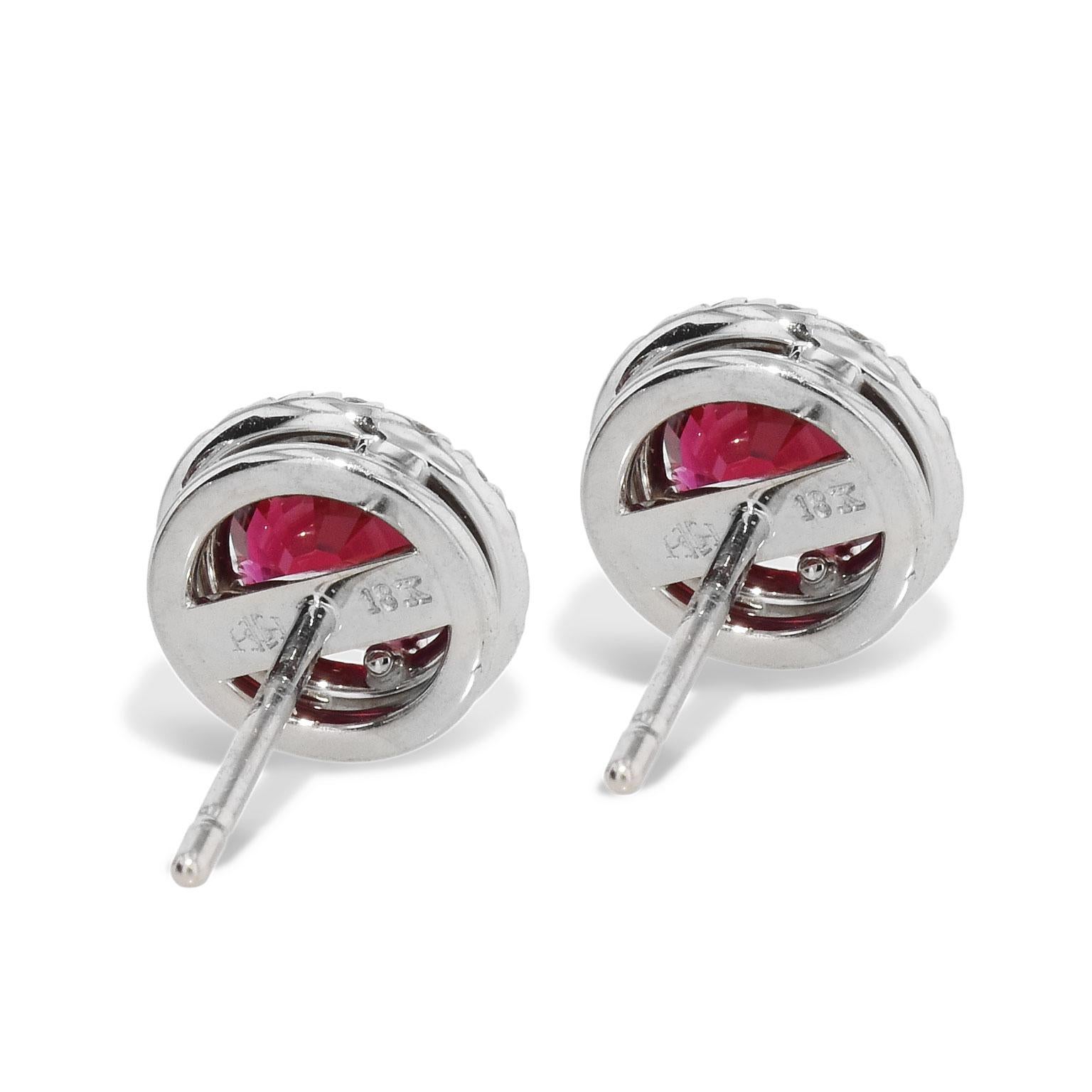 Modern Mozambique Ruby with Diamond Halos Stud Earrings