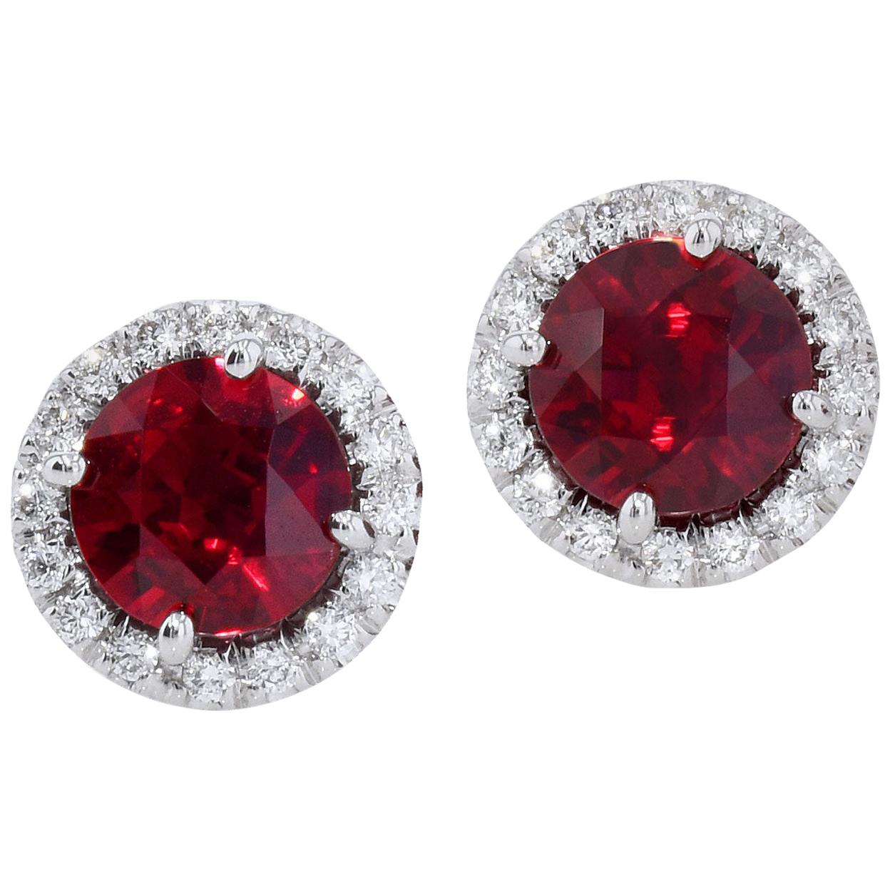 Mozambique Ruby with Diamond Halos Stud Earrings