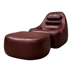 MP-113 Lounge Chair with Ottoman in Original Faux Leather, Percival Lafer, 1970s