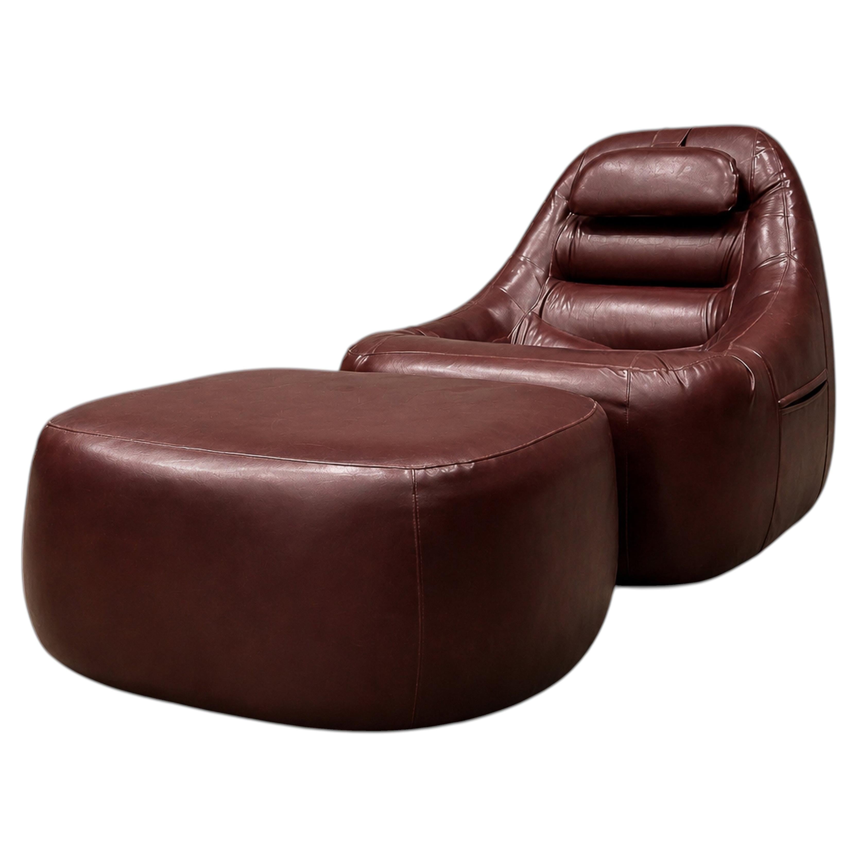 MP-113 Lounge Chair with Ottoman in Original Faux Leather, Percival Lafer, 1970s