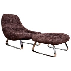 MP-163 “Earth” Lounge Chair & Ottoman in Mohair & Chrome, Percival Lafer, 1976