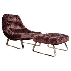 MP-163 “Earth” Lounge Chair & Ottoman in Mohair & Chrome, Percival Lafer, 1976