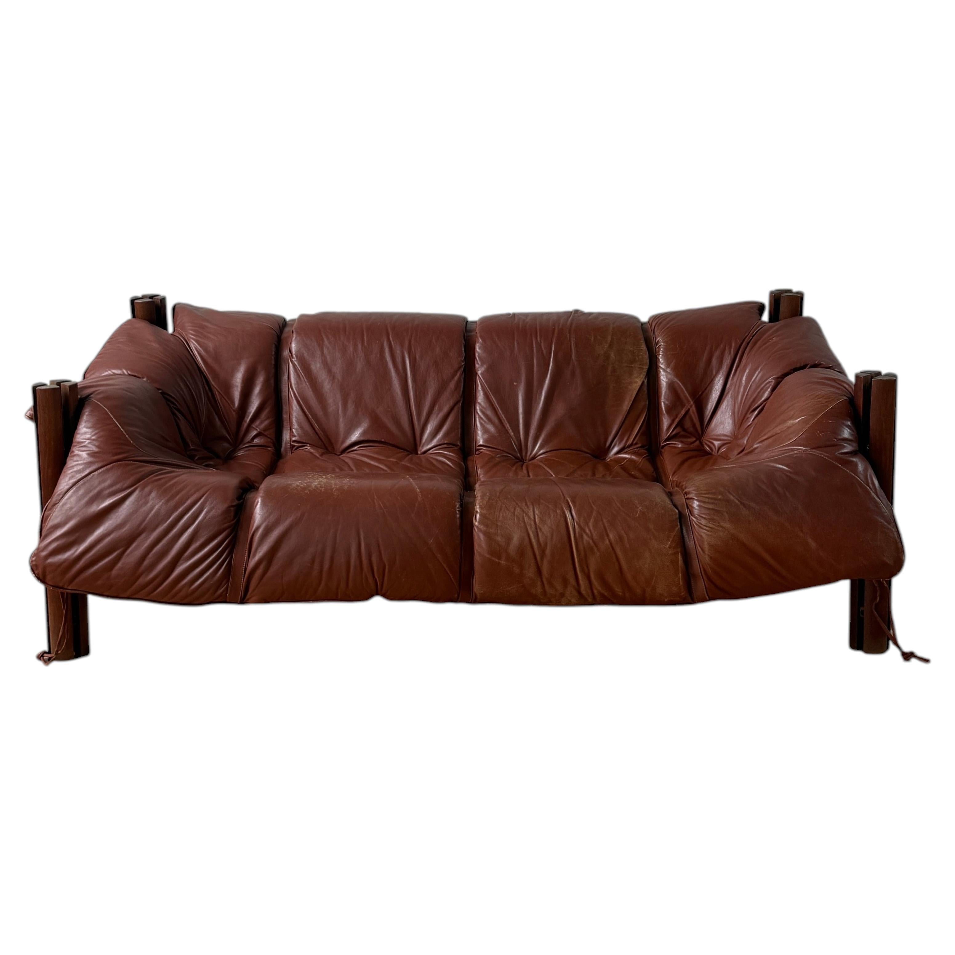 MP-211 chocolate brown 3-seater sofa by Percival Lafer For Sale