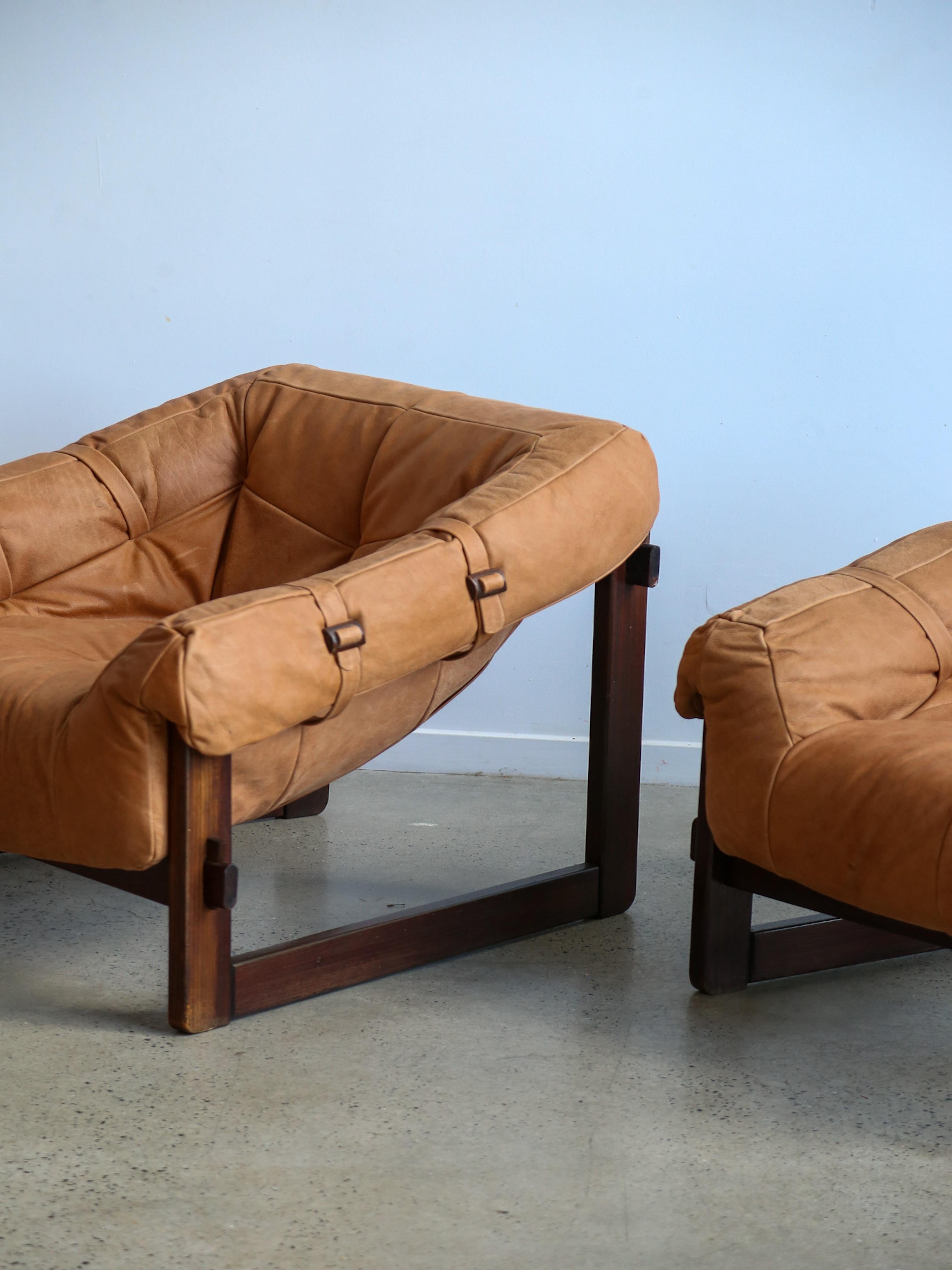 Mp-91 Armchairs by Percival Lafer in Wood and Leather For Sale 9