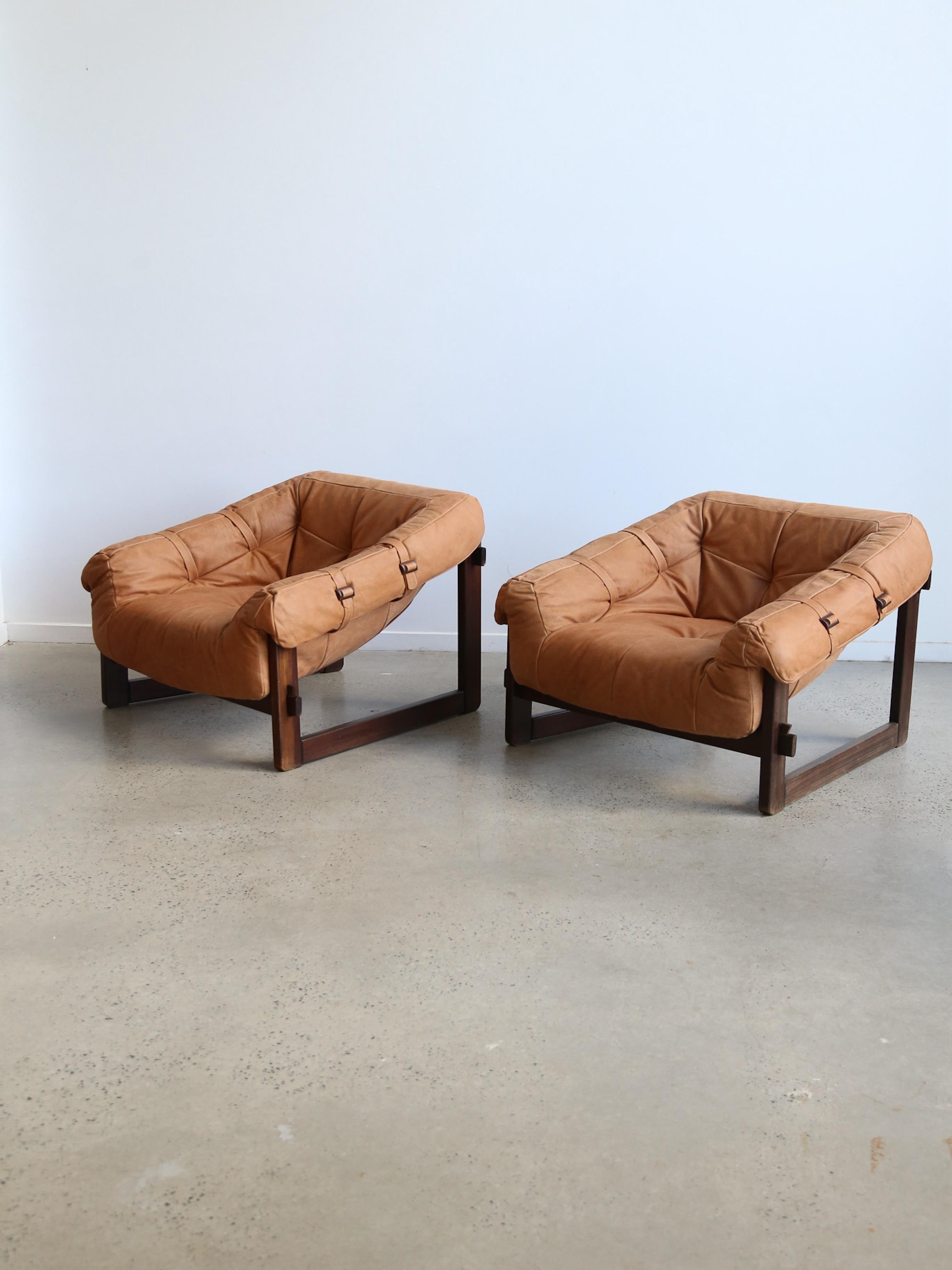 Mp-91 Armchairs by Percival Lafer in Wood and Leather For Sale 10