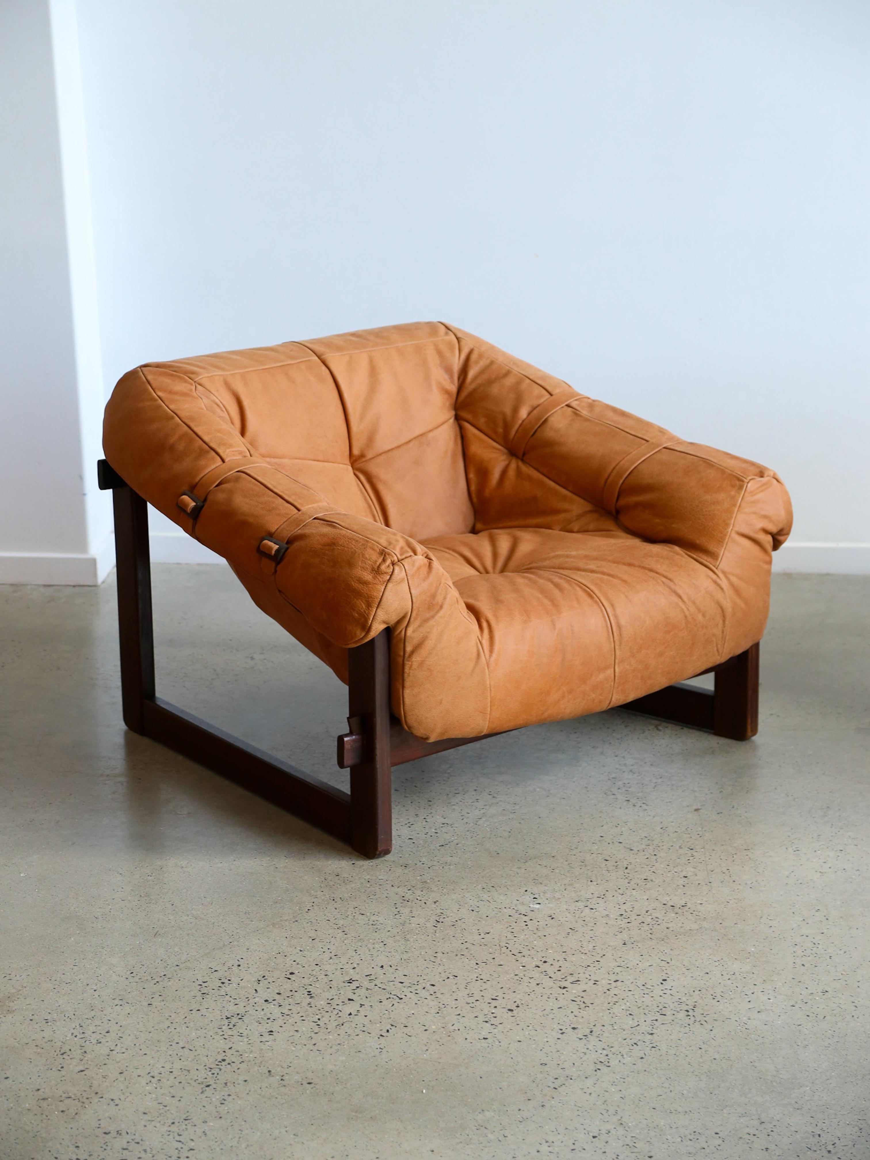 Mid-Century Modern Mp-91 Armchairs by Percival Lafer in Wood and Leather For Sale