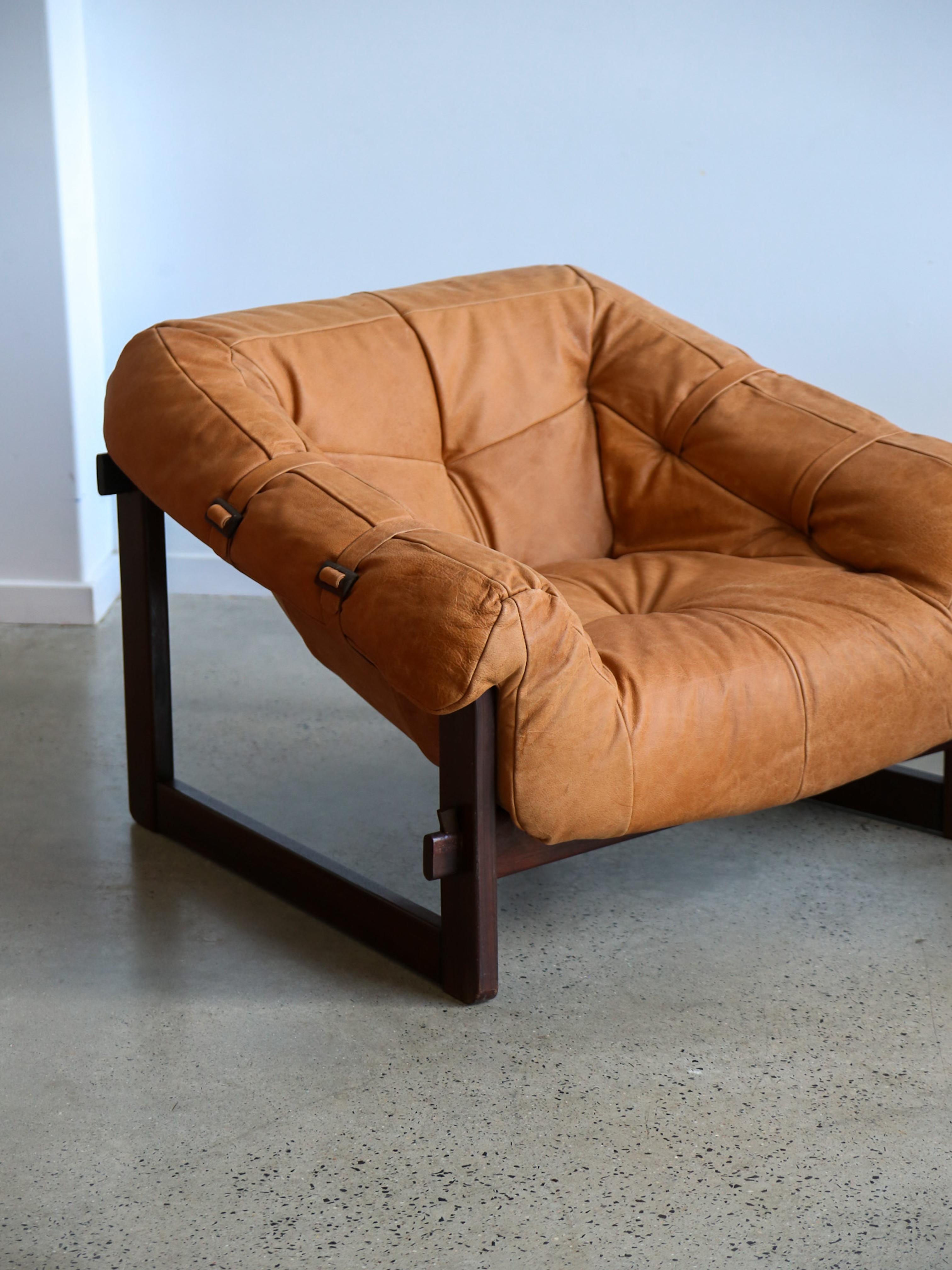Brazilian Mp-91 Armchairs by Percival Lafer in Wood and Leather For Sale