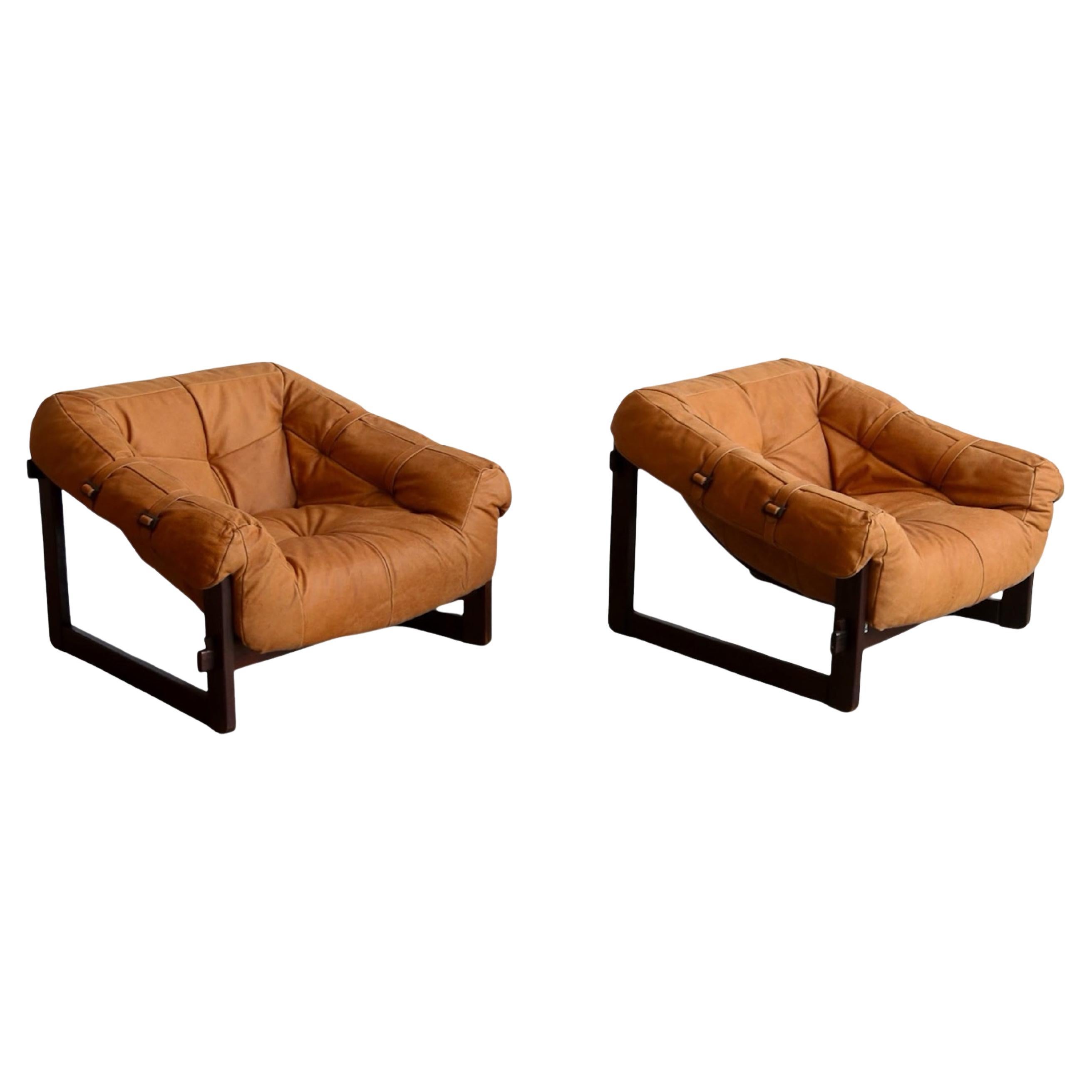 Mp-91 Armchairs by Percival Lafer in Wood and Leather