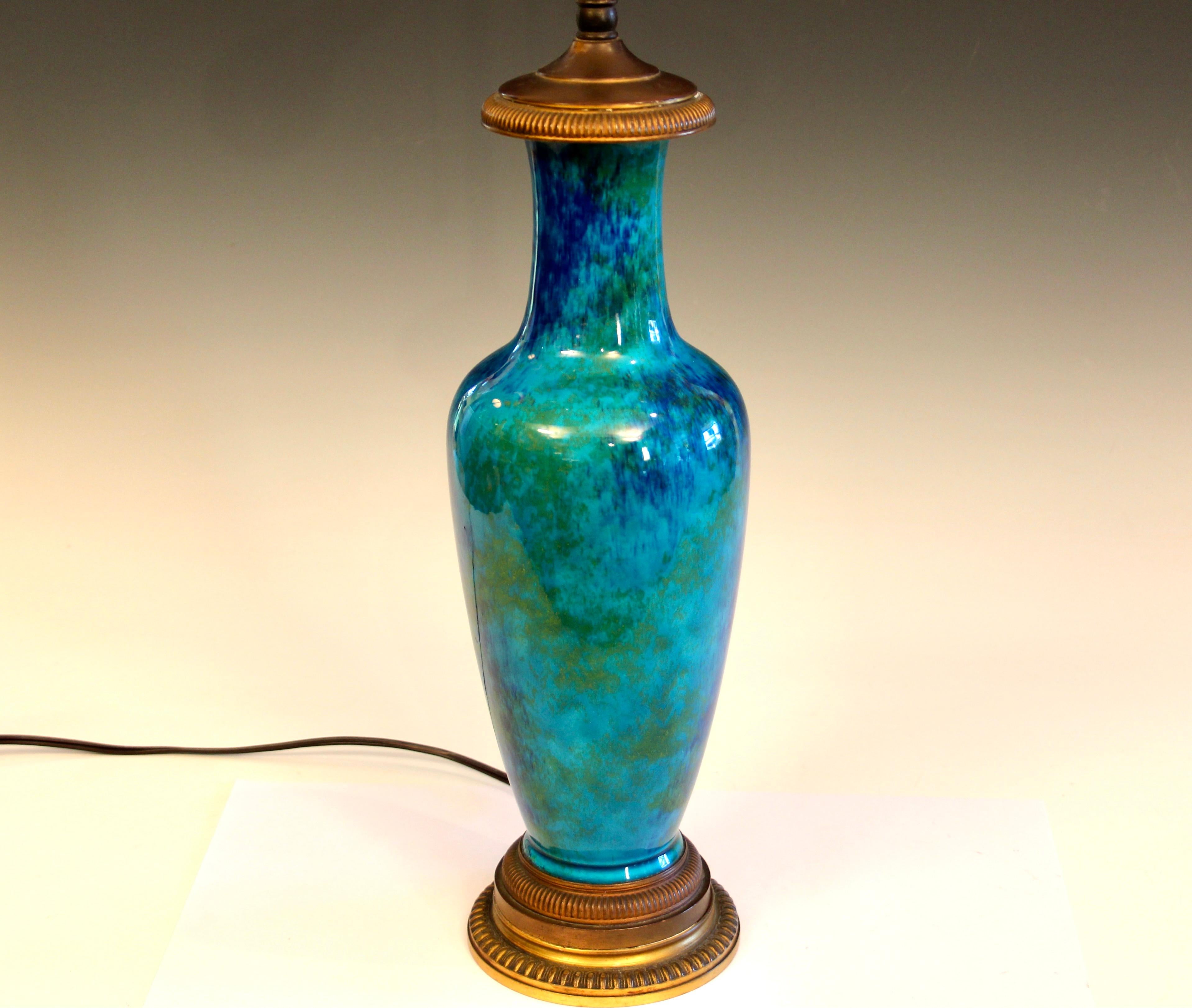 MP Sevres French Antique Pottery Art Deco Lamp Gilt Bronze D'ore Flambe In Excellent Condition In Wilton, CT