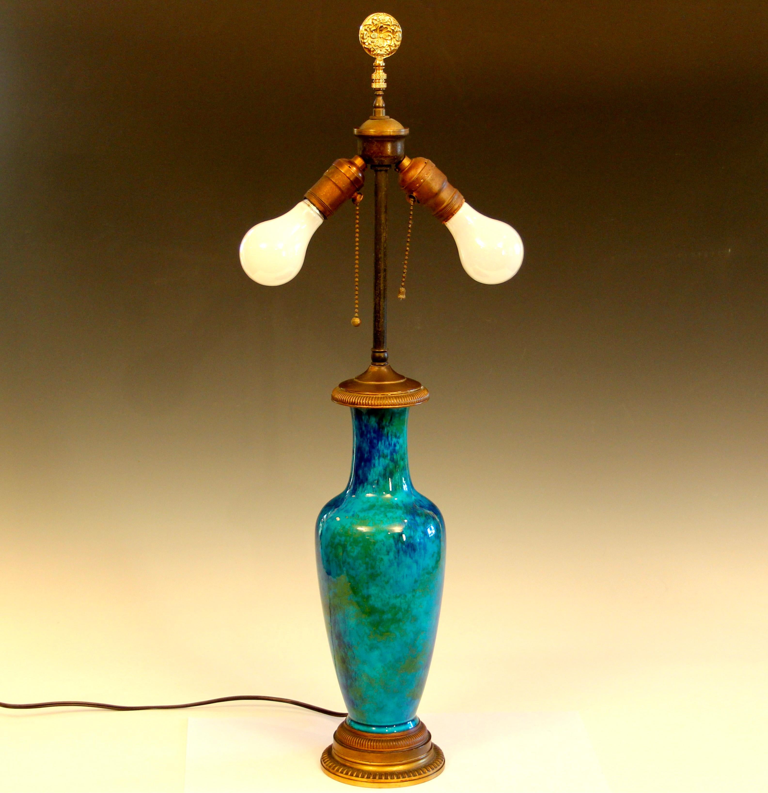 Early 20th Century MP Sevres French Antique Pottery Art Deco Lamp Gilt Bronze D'ore Flambe