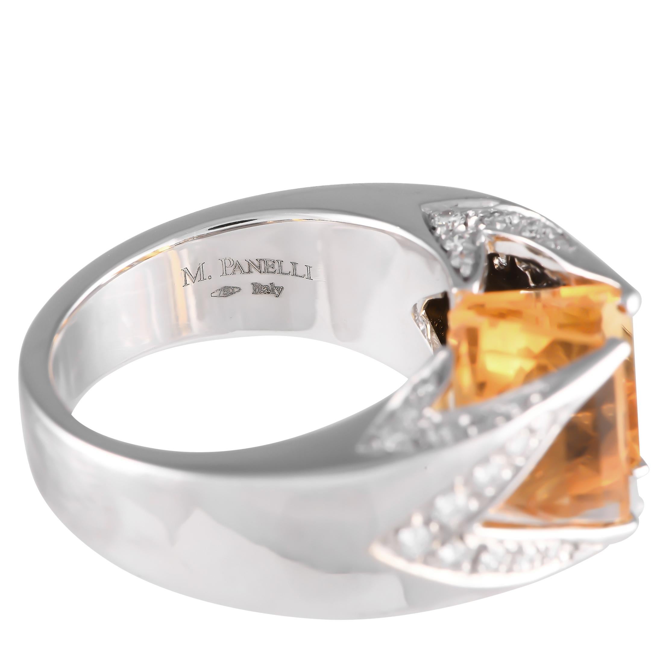 Round Cut M.Panelli 18K White Gold 0.25ct Diamond and Citrine Ring For Sale