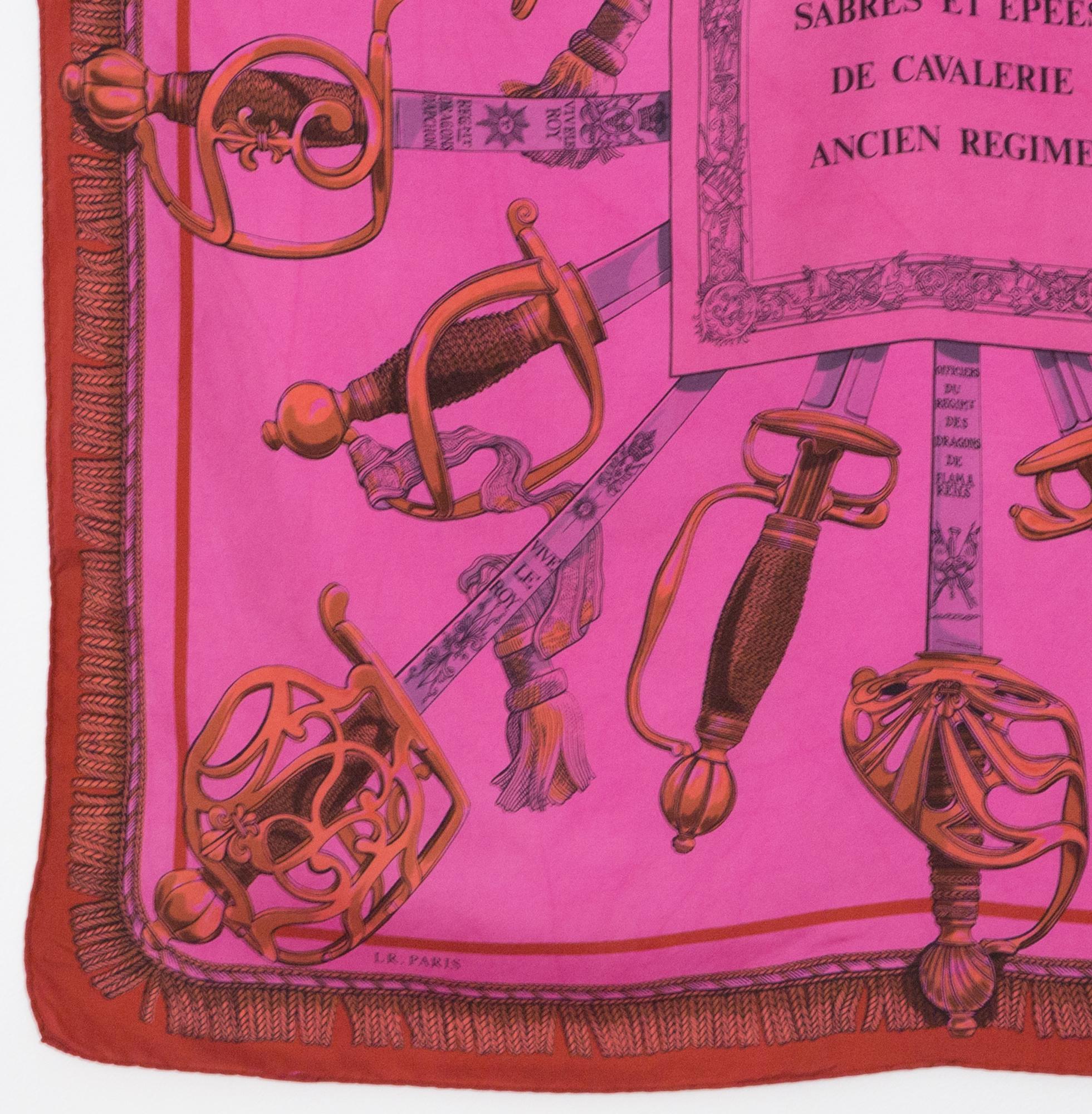 Women's or Men's M.Petard Pink Silk Scarf Sabres et Epees de Cavalerie Ancien Regime  For Sale