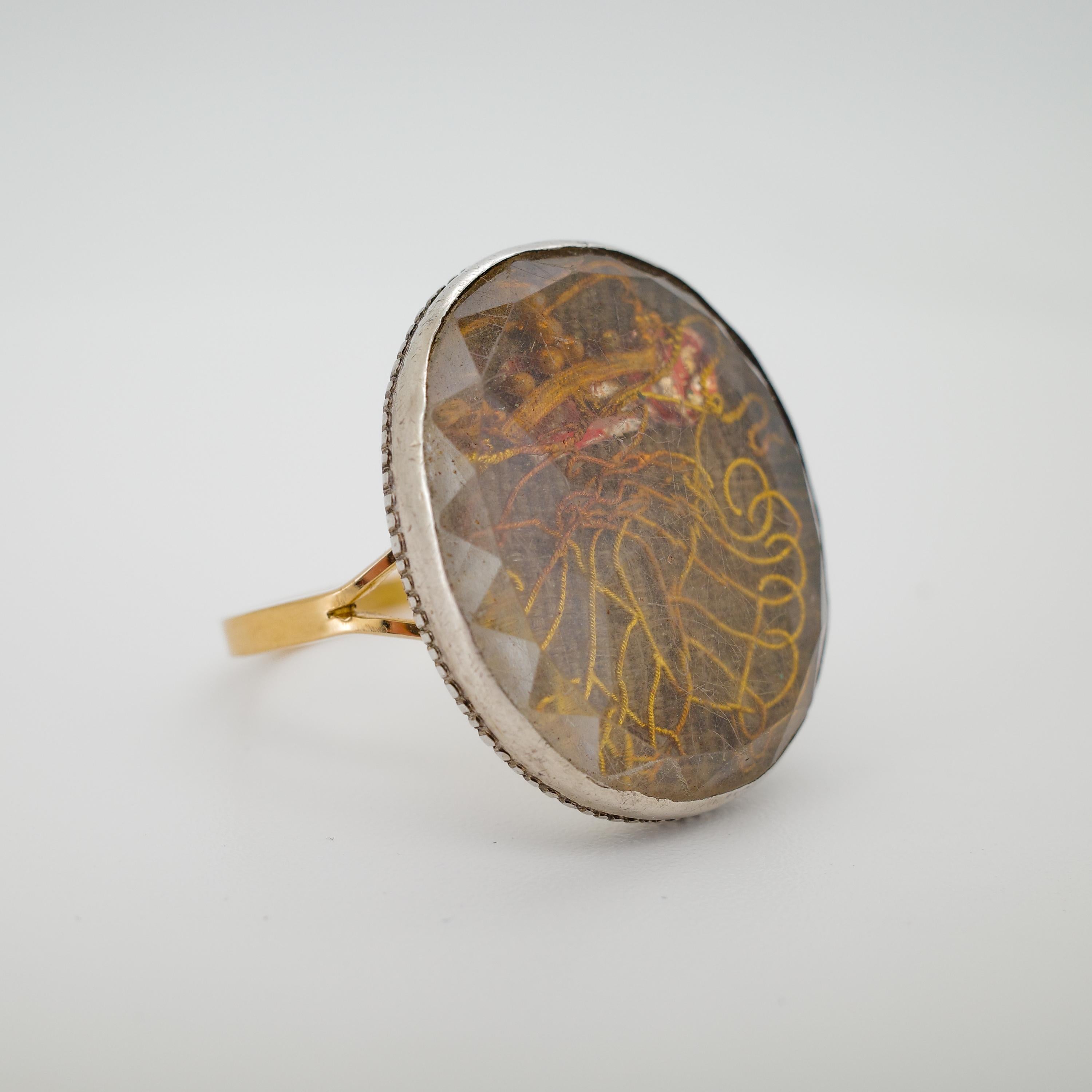 mportante Anillo de Cristal Stuart de Calidad de Museo, Plata de Ley y Oro de 18k, 8,5 Georgiano en venta