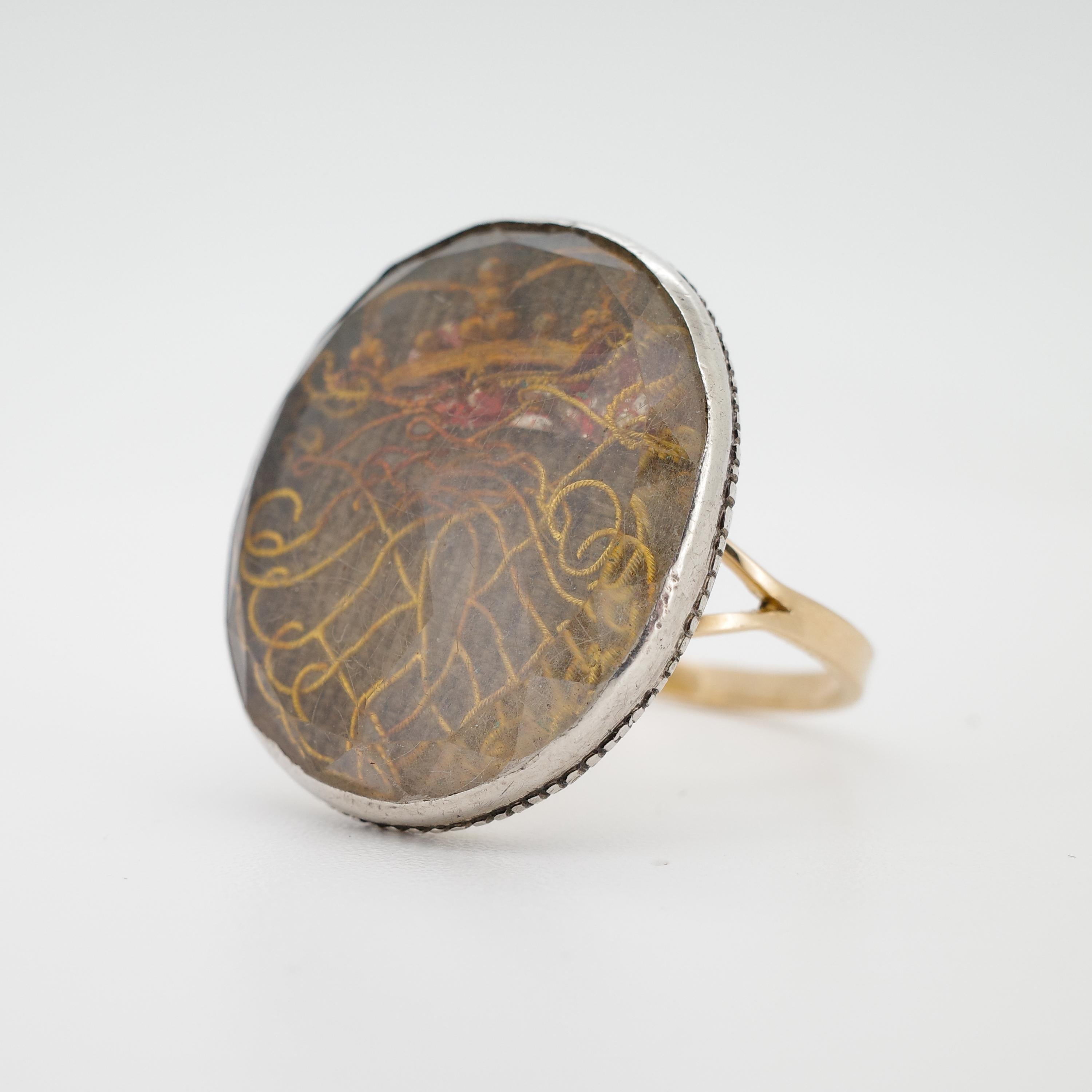 mportante Anillo de Cristal Stuart de Calidad de Museo, Plata de Ley y Oro de 18k, 8,5 Corte oval en venta