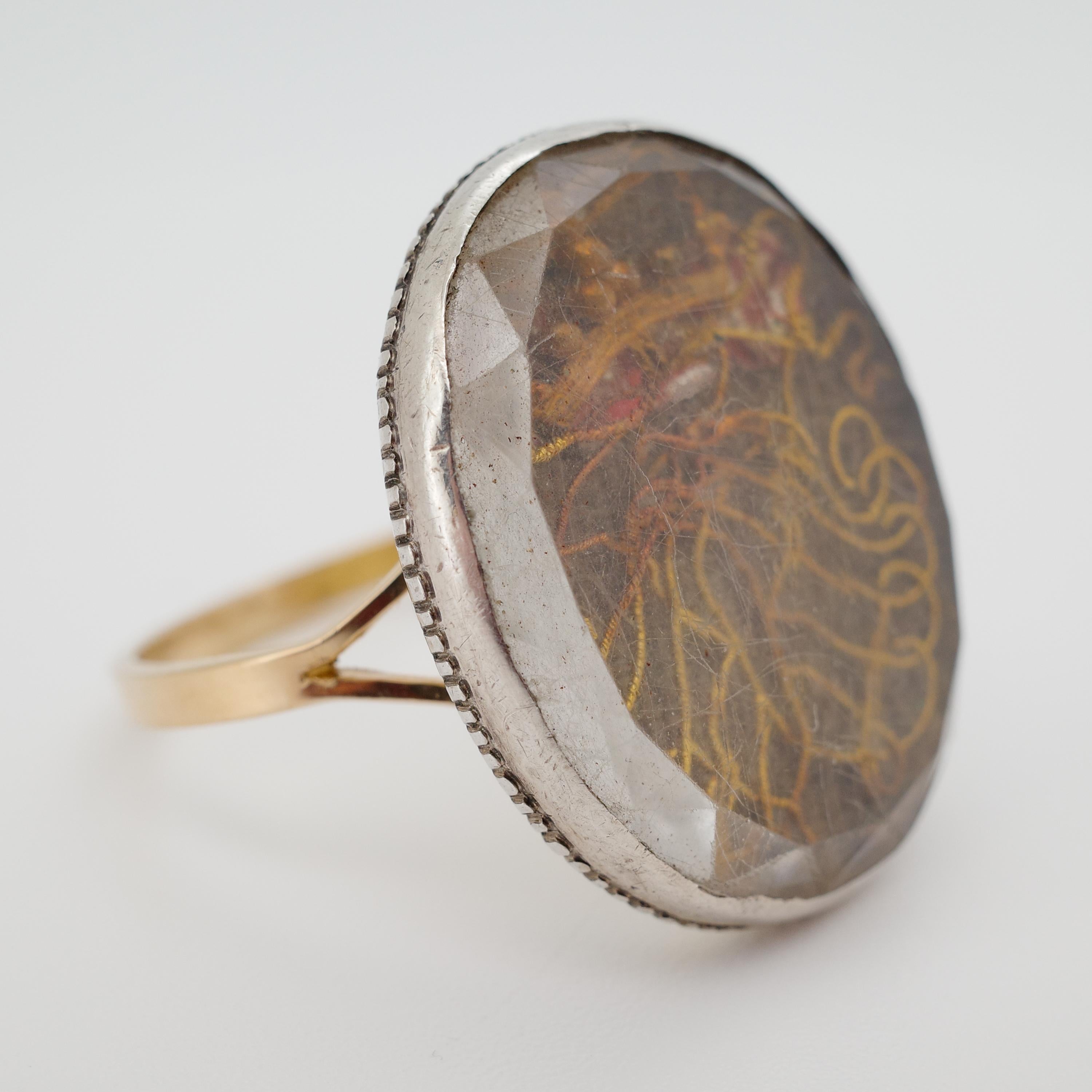 mportante Anillo de Cristal Stuart de Calidad de Museo, Plata de Ley y Oro de 18k, 8,5 en venta 2