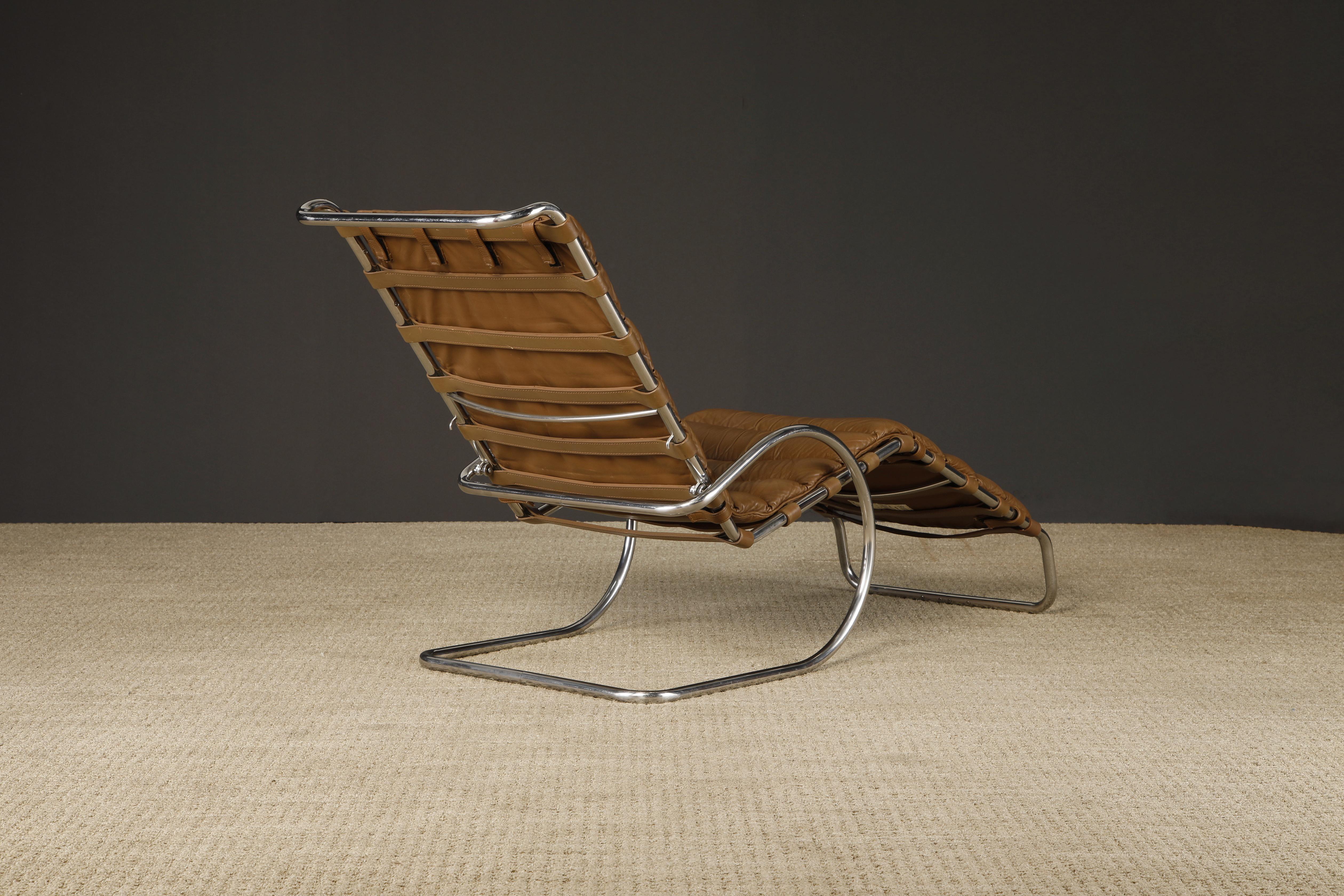 Leather MR Adjustable Chaise Lounge by Mies van der Rohe for Knoll Intl, 1970s, Signed