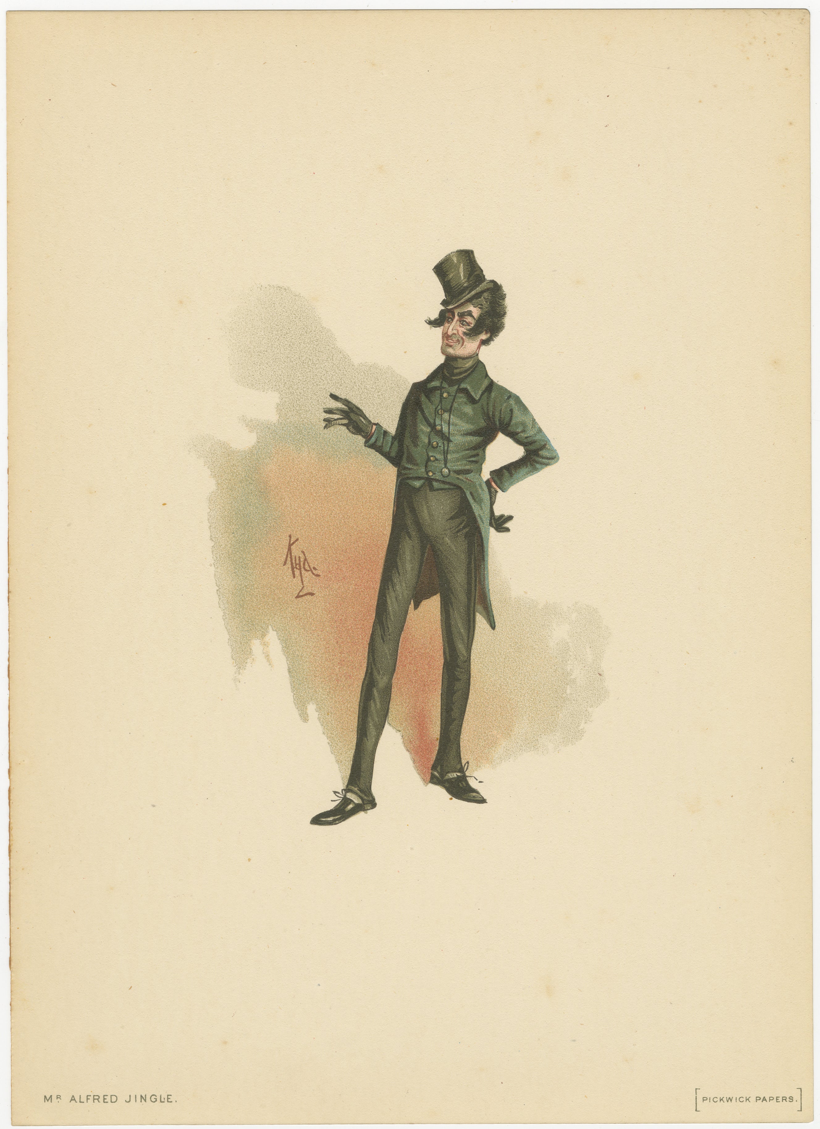 Mr Alfred Jingle aus den Pickwick Papers - Original Dickens Lithographie, ca.1889 im Angebot