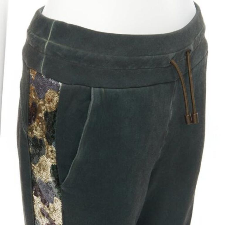 Black MR AND MRS Audrey Tritto green camouflage sequins washed cotton jogger pants XS For Sale