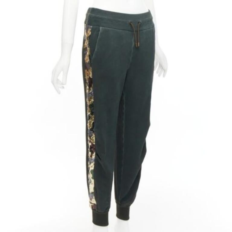 MR AND MRS Audrey Tritto green camouflage sequins washed cotton jogger pants XS In Excellent Condition For Sale In Hong Kong, NT