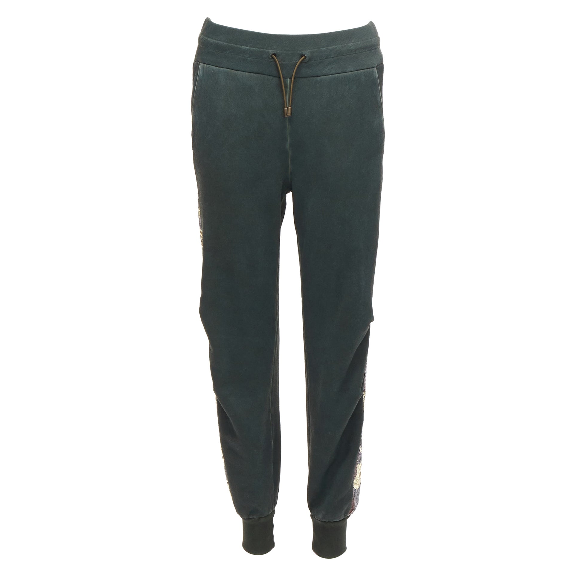 Pantalon de survêtement en coton lavé vert camouflage Audrey Tritto XS en vente