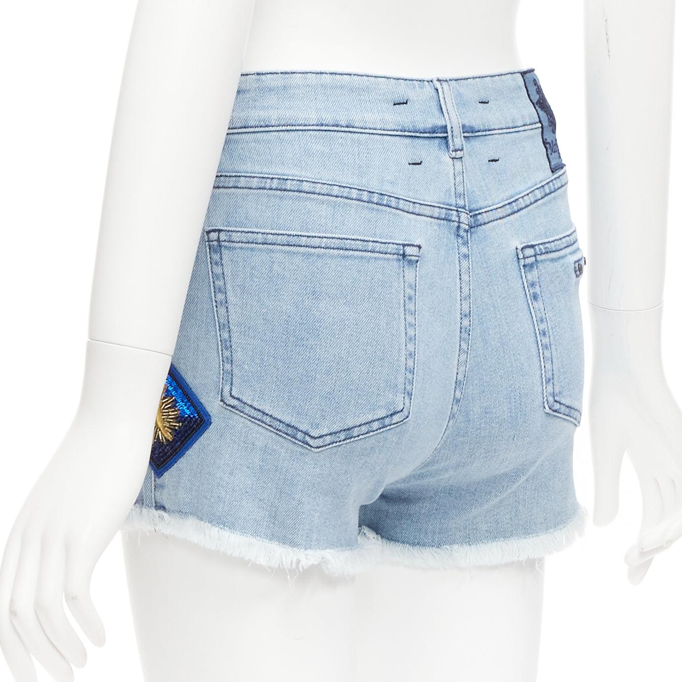 MR AND MRS ITALY blue glitter badge patch colorful paint denim shorts IT38 XS For Sale 1