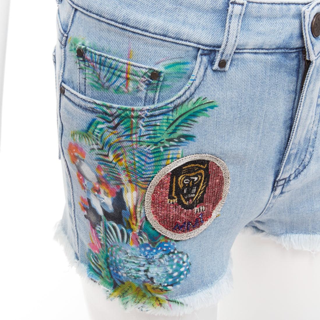 MR AND MRS ITALY blue glitter badge patch colorful paint denim shorts IT38 XS For Sale 2