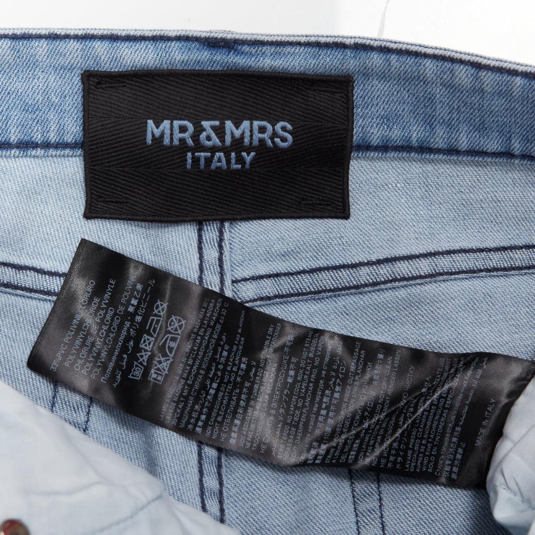 MR AND MRS ITALY blau Glitter Abzeichen Patch bunte Farbe Denim-Shorts IT38 XS im Angebot 4