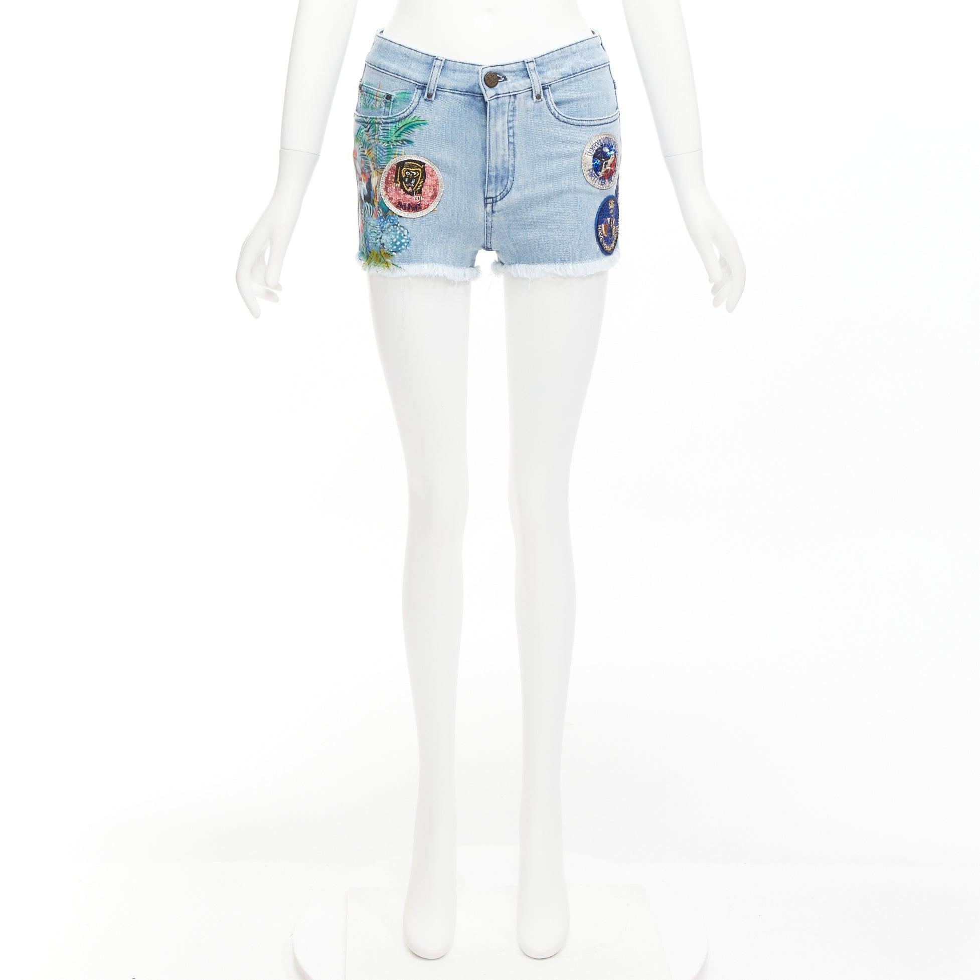 MR AND MRS ITALY blue glitter badge patch colorful paint denim shorts IT38 XS For Sale 4