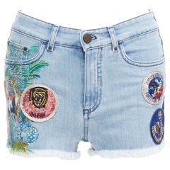 MR AND MRS ITALY blue glitter badge patch colorful paint denim shorts IT38 XS