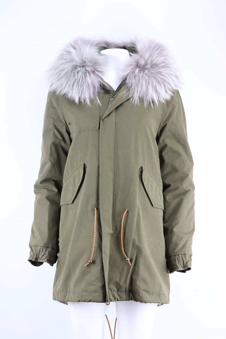 Mr And Mrs Italy Fox Fur Lined Cotton Canvas Parka Coat Medium For Sale at  1stDibs