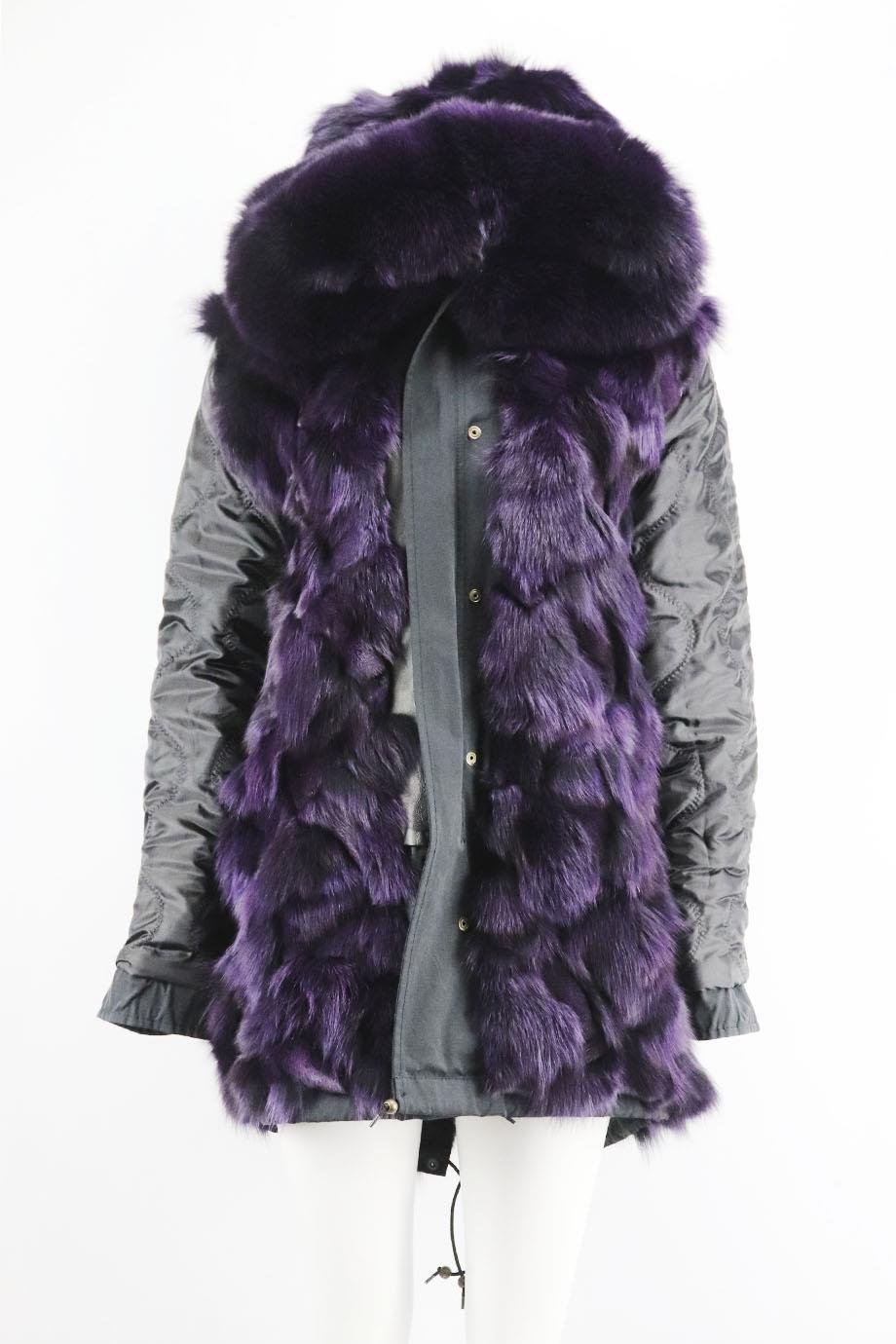 Mr And Mrs Italy Fox Fur Lined Cotton Canvas Parka Coat Medium In Excellent Condition In London, GB