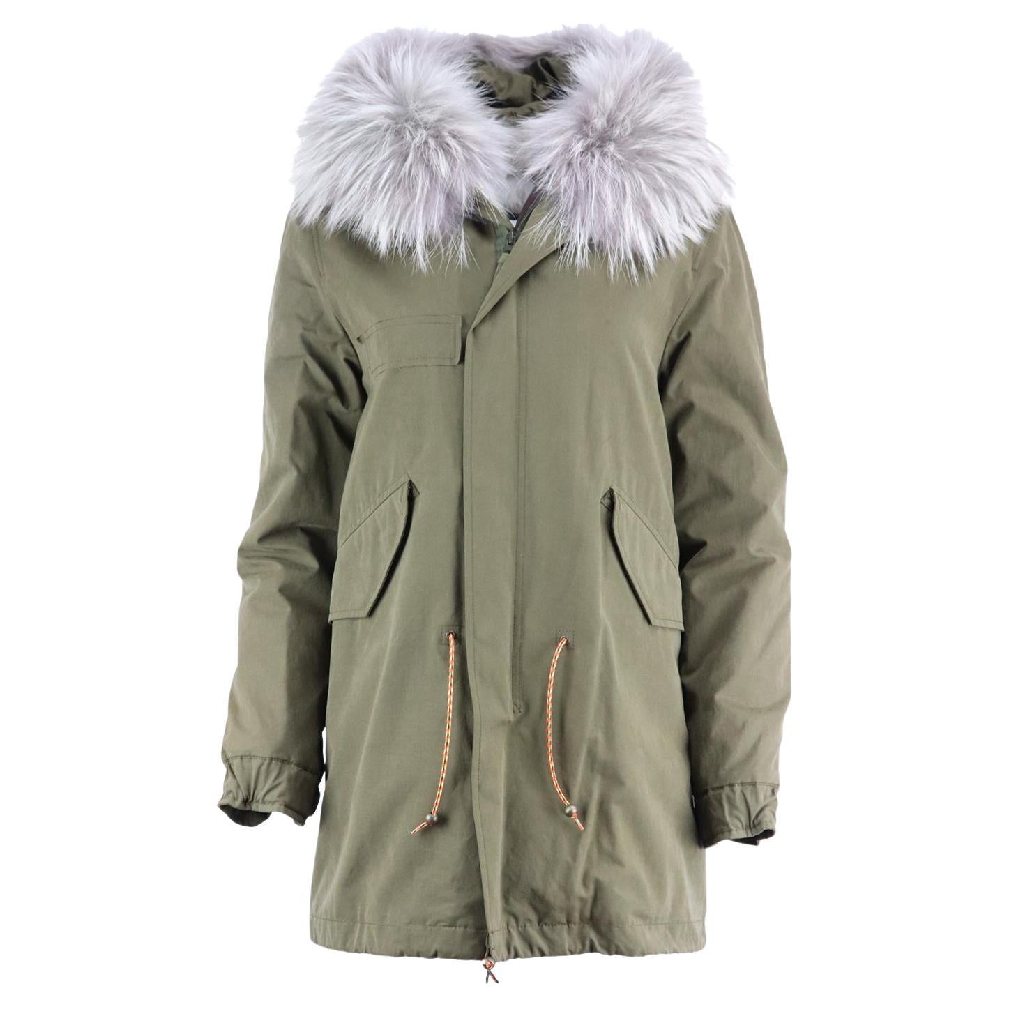 Mr And Mrs Italy Fox Fur Lined Cotton Canvas Parka Coat Medium For Sale at  1stDibs
