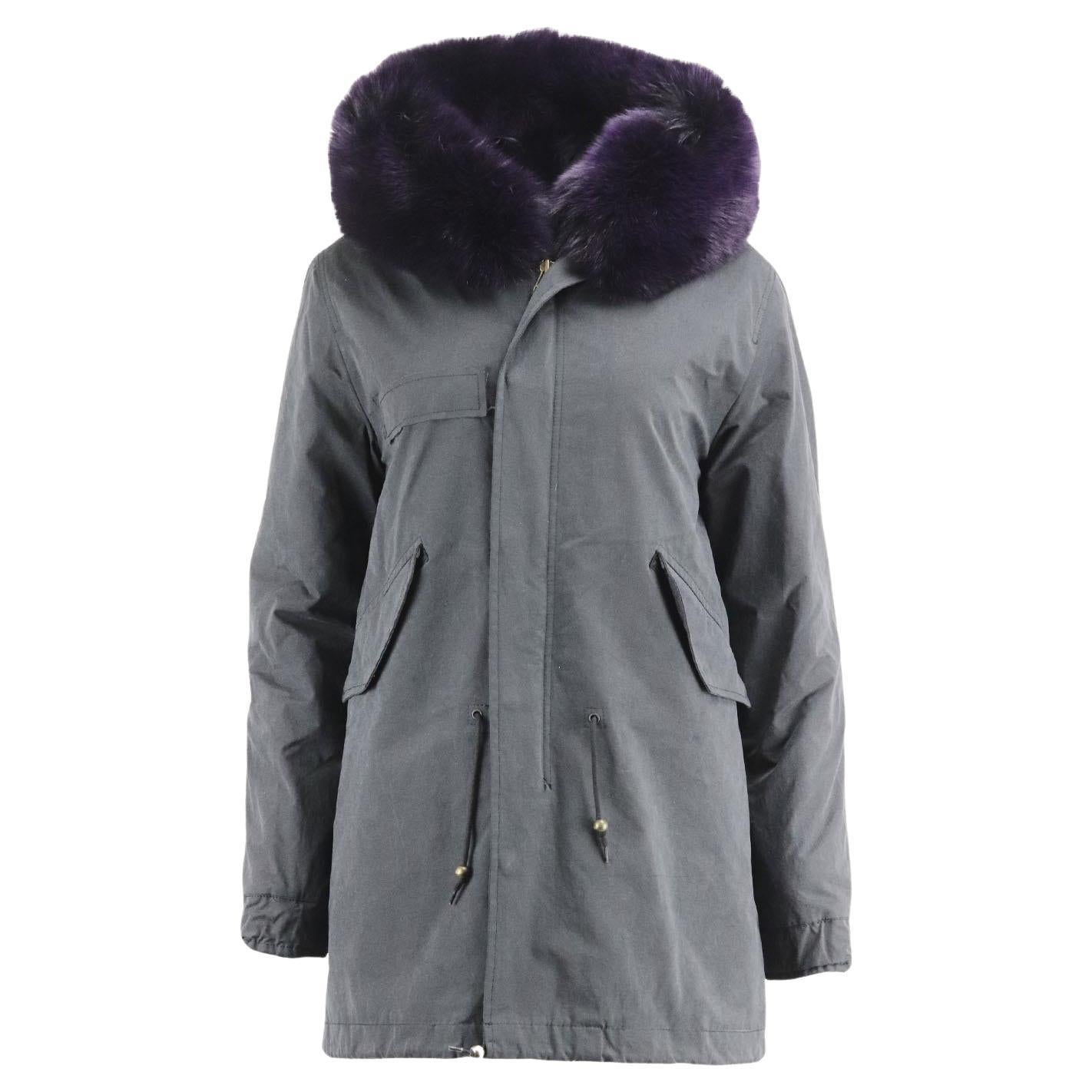 Mr And Mrs Italy Fox Fur Lined Cotton Canvas Parka Coat Medium