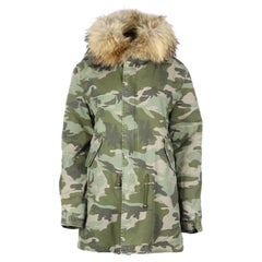 Mr And Mrs Italy Fur Lined Camouflage Print Cotton Canvas Coat Medium