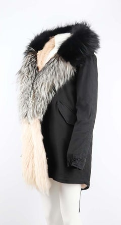 Mr And Mrs Italy Fur Lined Cotton Canvas Parka Coat Medium